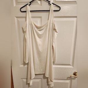 2X ivory cold shoulder high-low tunic by The Pyramid Collection